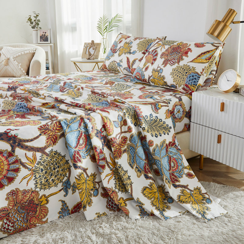 Ensemble de draps-housse 100% coton égyptien, ensemble de literie à motif floral damassé Boho à densité de tissage 800 fils, pour chambre d'amis