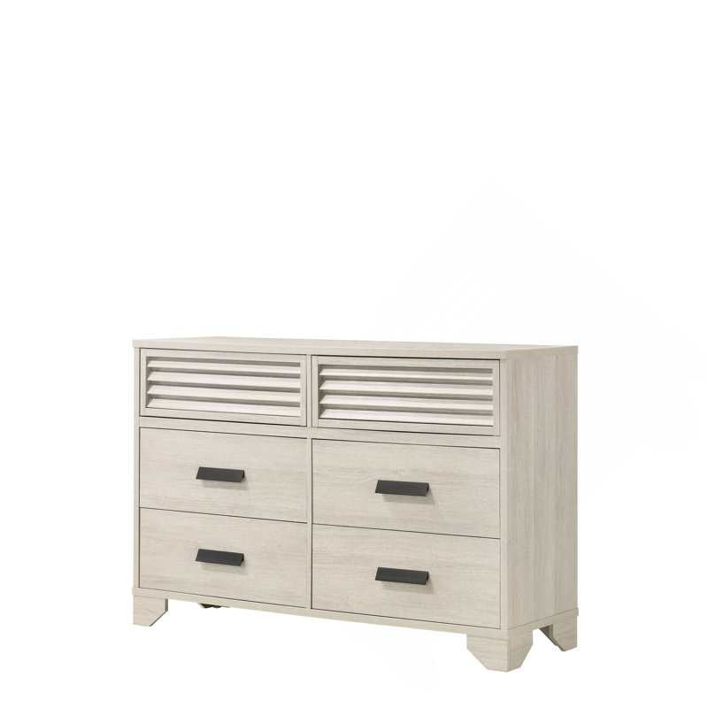 1Pc Contemporary 6-Drawer Louvered Design Dresser Finger Pull Hardware Bedroom Wooden Furniture
