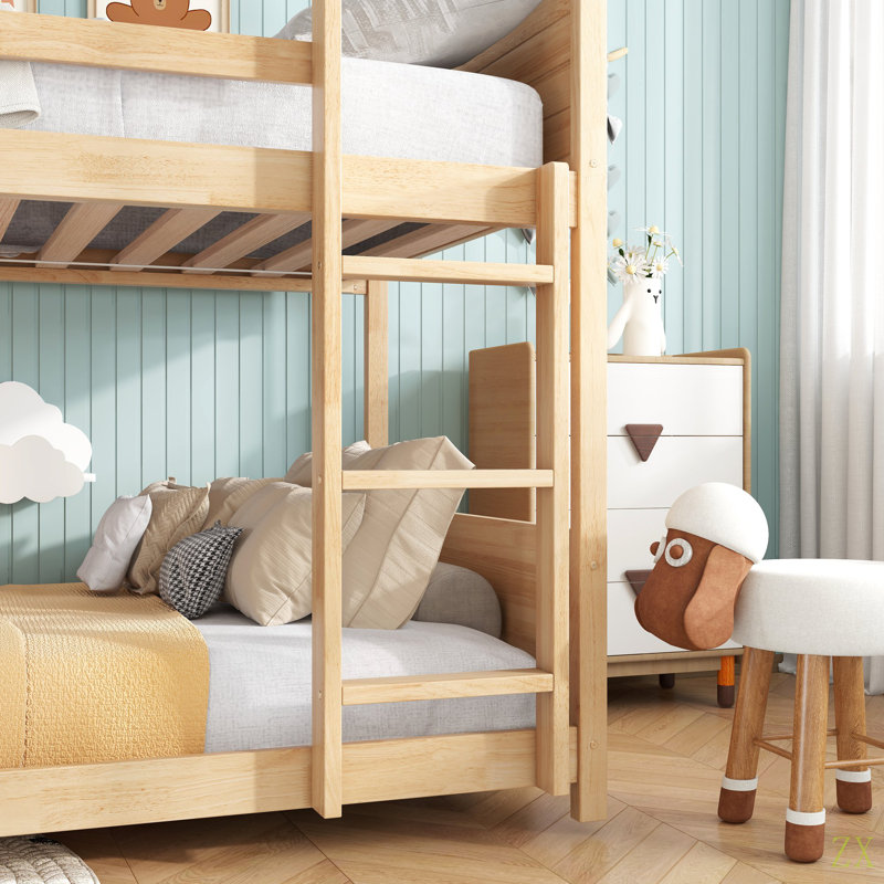 Lit superposé simple au-dessus d'une chambre simple avec tête de lit, pied de lit et garde-corps, échelle, lit superposé en bois d'hévéa avec garde-corps de sécurité