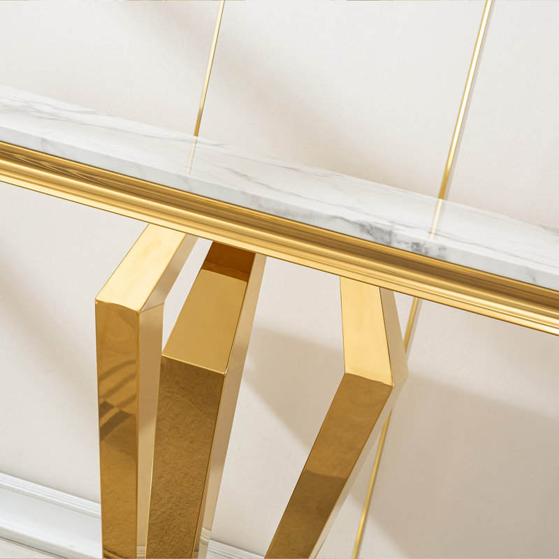Bomen 46.85'' Console Table, White, Golden
