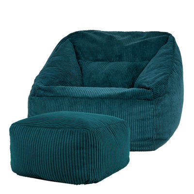 Bean Bag Bazaar Natalia Corduroy Armchair Bean Bag and Square Footstool