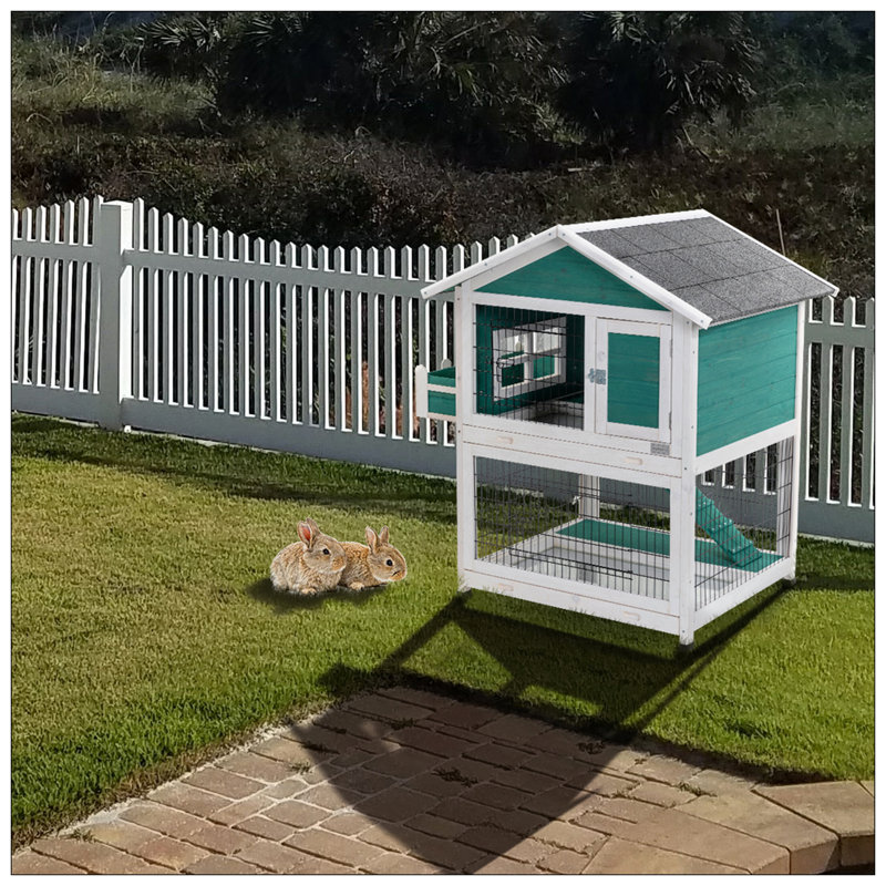 2-Storey Wooden Rabbit Hutch With Waterproof Roof And Pull-Out Tray For Easy Cleaning, Spacious And Durable Pet Cage