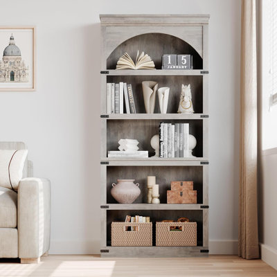 68.7" Arched Wooden Bookshelf, 5-Tier Farmhouse Bookcase with Curved Frame for Living Room, Bedroom, or Office