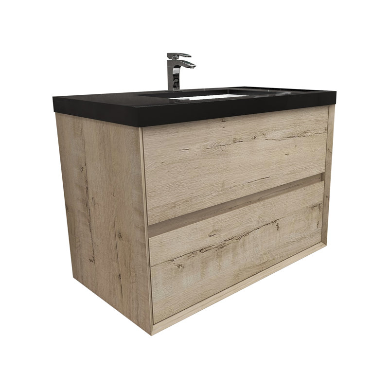 36" Wall-Mounted Single Bathroom Vanity Set, Light Oak