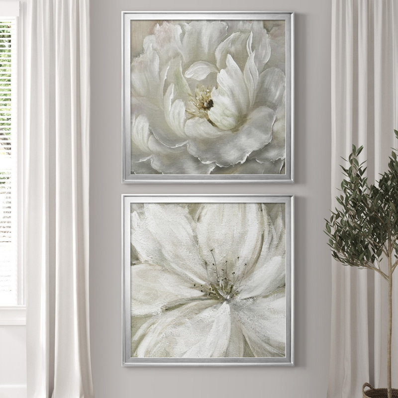 Pivoine parfaite - ensemble de 2 cadres photo sur papier, H 26,5 po x l 53 po x P 1,5 po, Papier avec cadre argenté