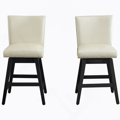 Modern Upholstered Swivel Bar Stools With PU Leather, High Back