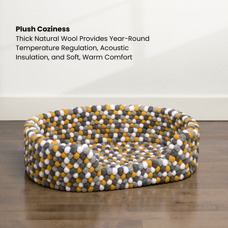 Lit pour animal en laine tricoté à la main MODWOOL l 24 po (jaune neutre), H 6,5 po x l 24 po x P 17 po, Blanc / Gris / Jaune