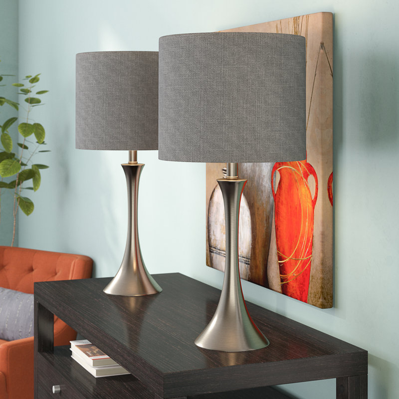 Ensemble de lampes de table standard 24,25 po Adonis, Nickel brossé, Gris foncé