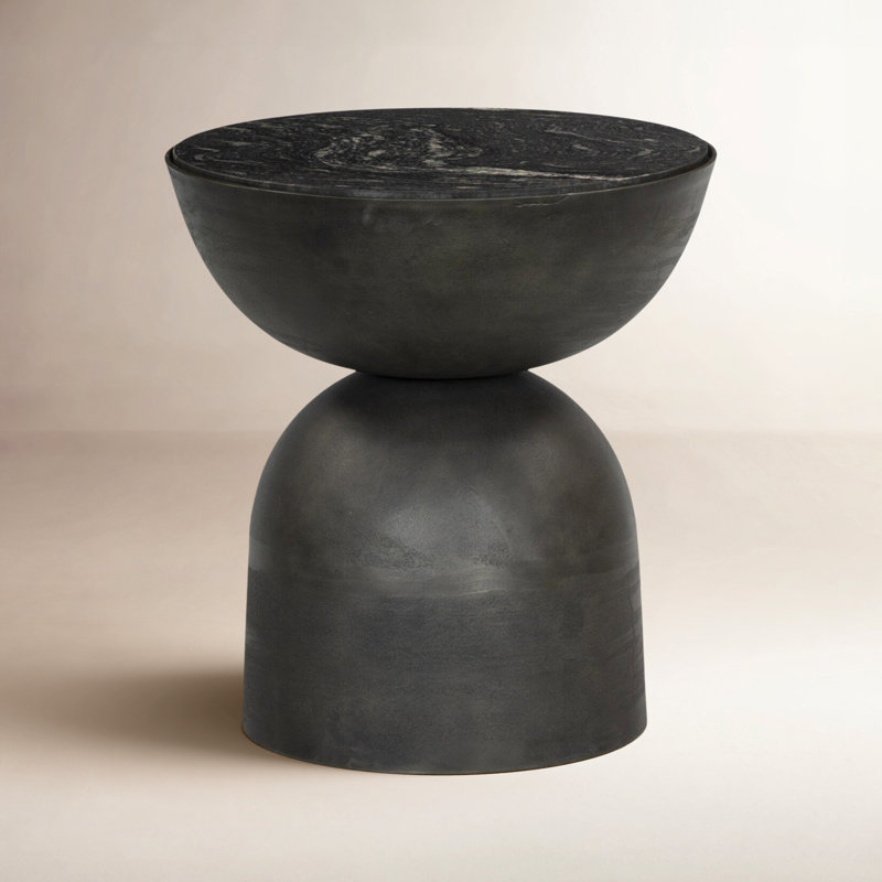Earlie Seraphine Pedestal End Table, Black Marble, Hammered Gray