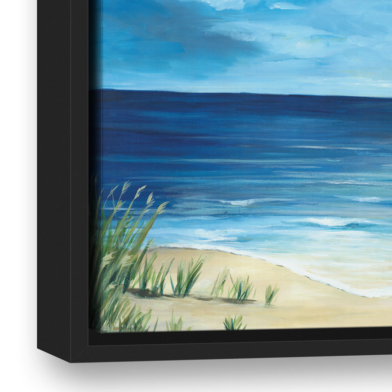 « pacifique beach scene », reproduction de peinture à l’acrylique sur toile, H 13,75 po x l 19,75 po, Cadre noir