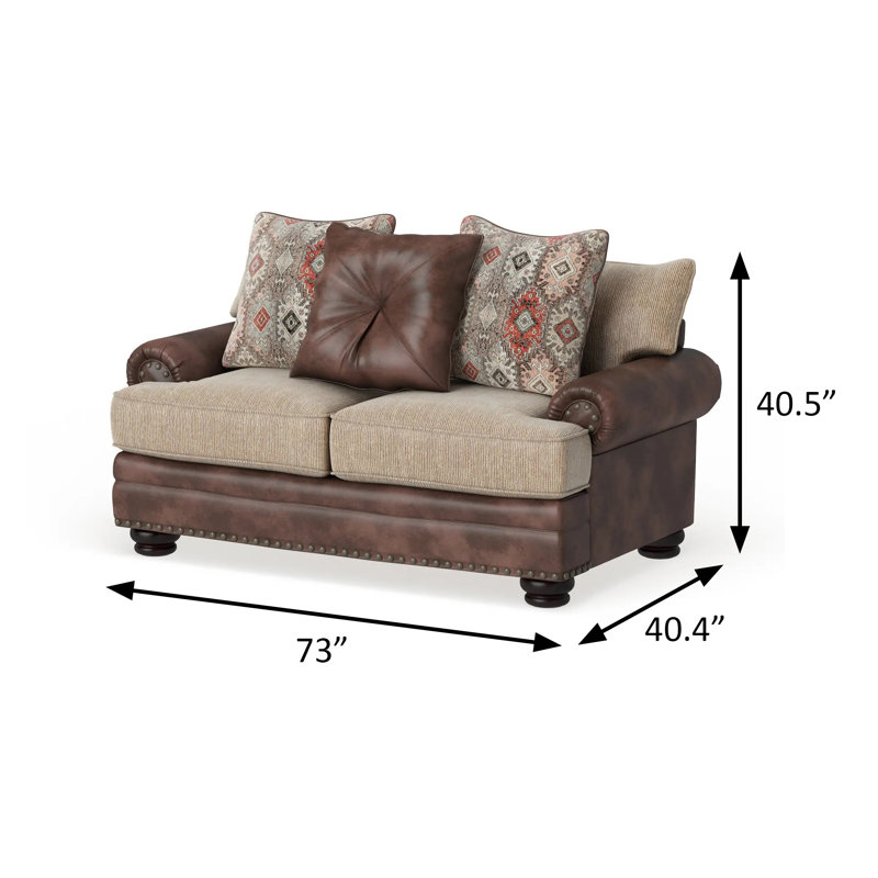73" W Transitional Loveseat, Brown/Tan