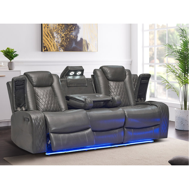 Nahin 84.6'' Faux Leather Power Reclining Sofa, Gray