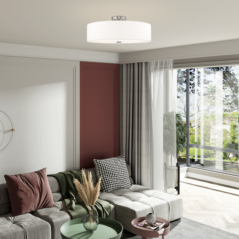 Bazilijus Fabric Semi Flush Mount, Brushed Nickel, Off-White