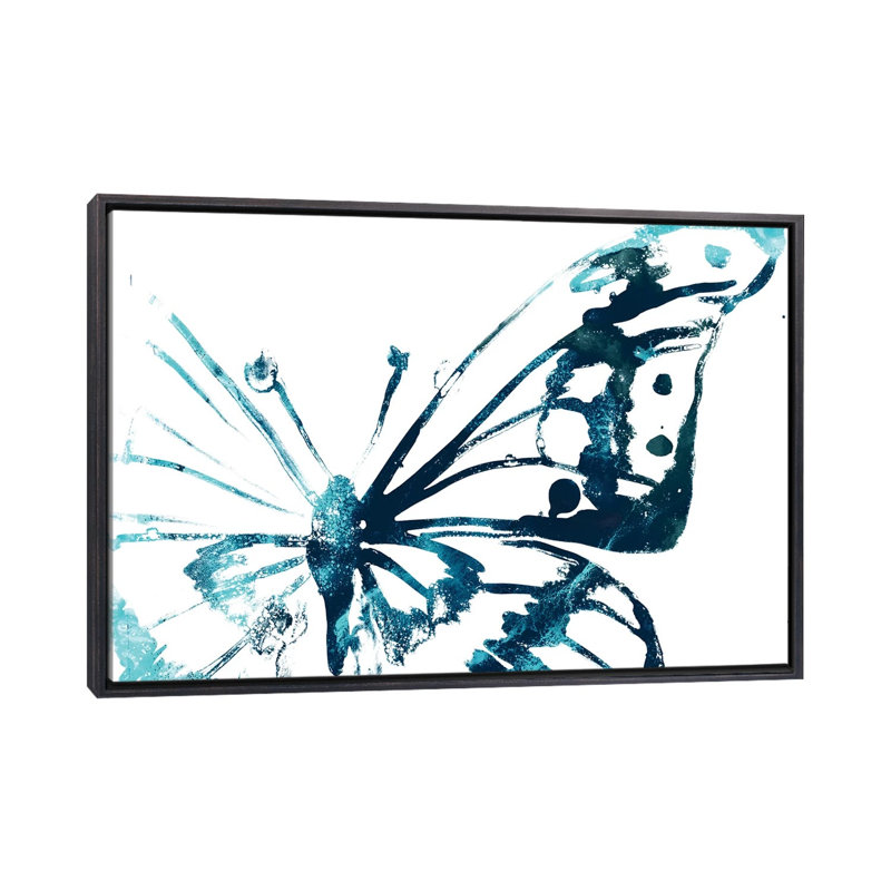 Impression papillon V - imprimé, H 18 po x l 26 po x P 1,5 po, Toile encadrée noir délavé, Pas de tapis