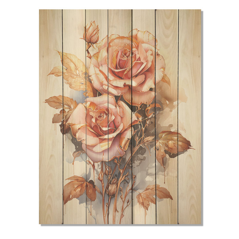 Rose monochromatique Elegance II - rose sur bois, H 20 po x l 10 po