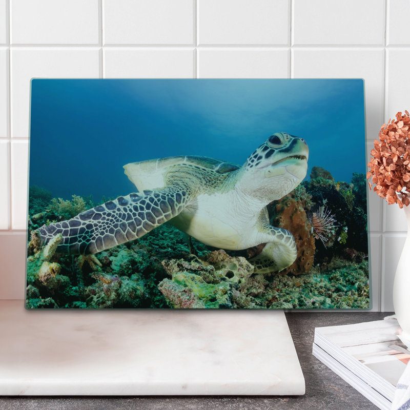 Planche à découper sous l'eau Ambesonne grande taille vert tortue corail bleu vert blanc