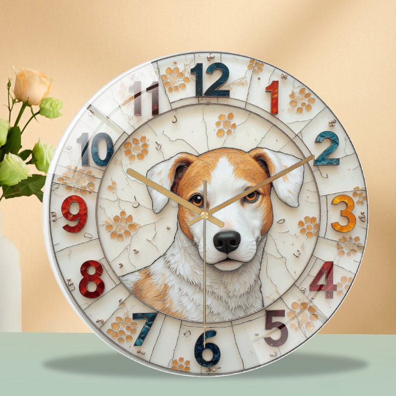 Horloge murale rétro vintage avec design de chien - horloge murale moderne en verre 12 po