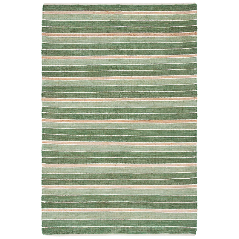 Geissler Hand Woven Jute/Cotton/Wool Striped Rug in Green/Natural, Rectangle 3' x 5'