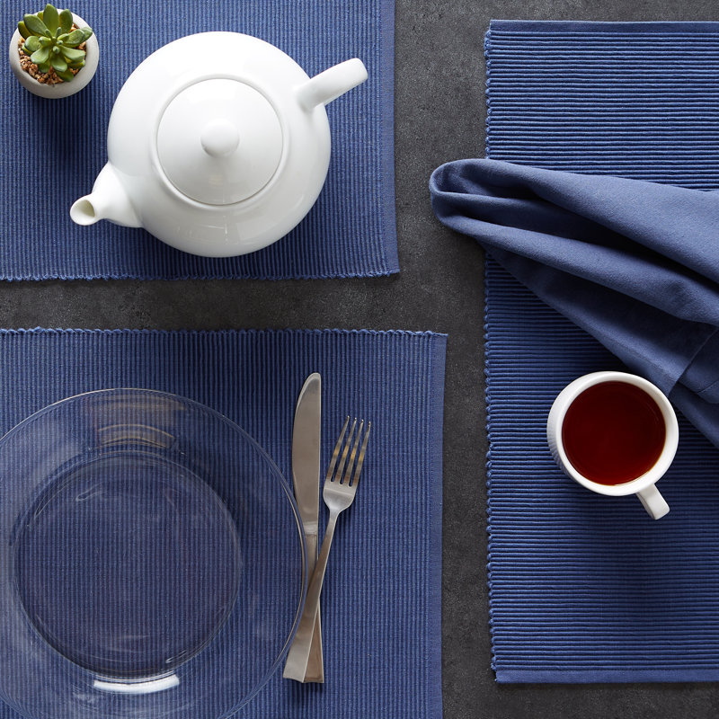 Blue Cotton 6-Piece Rectangle Placemat Set