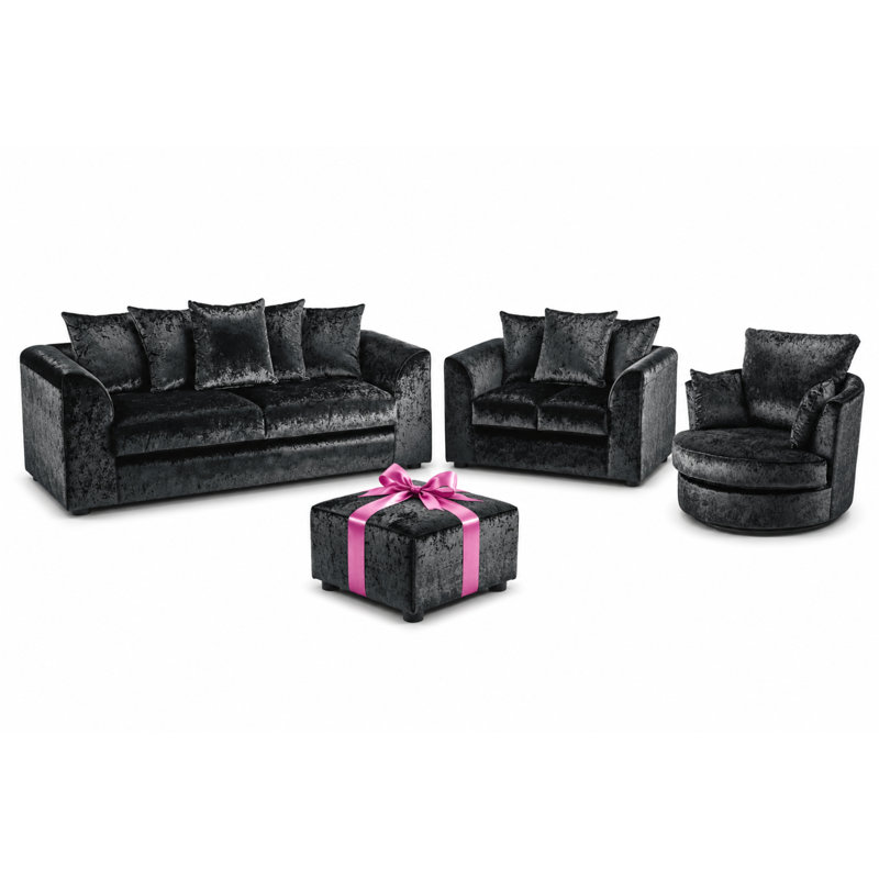 4 Piece Velvet Standard Living Room Set, Black