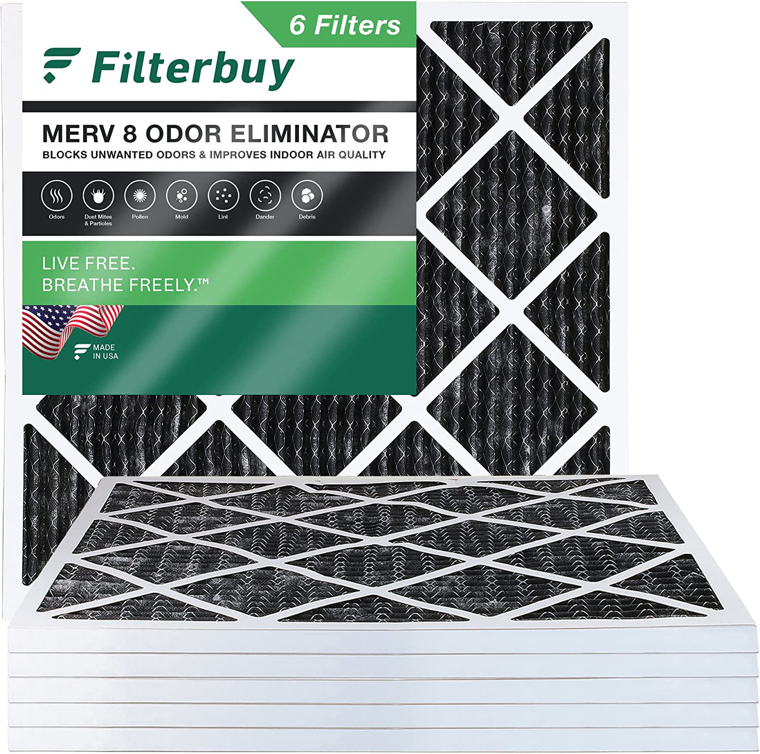 Filterbuy 14x14x1 Air Filter MERV 8 Odor Eliminator, Pleated HVAC AC ...