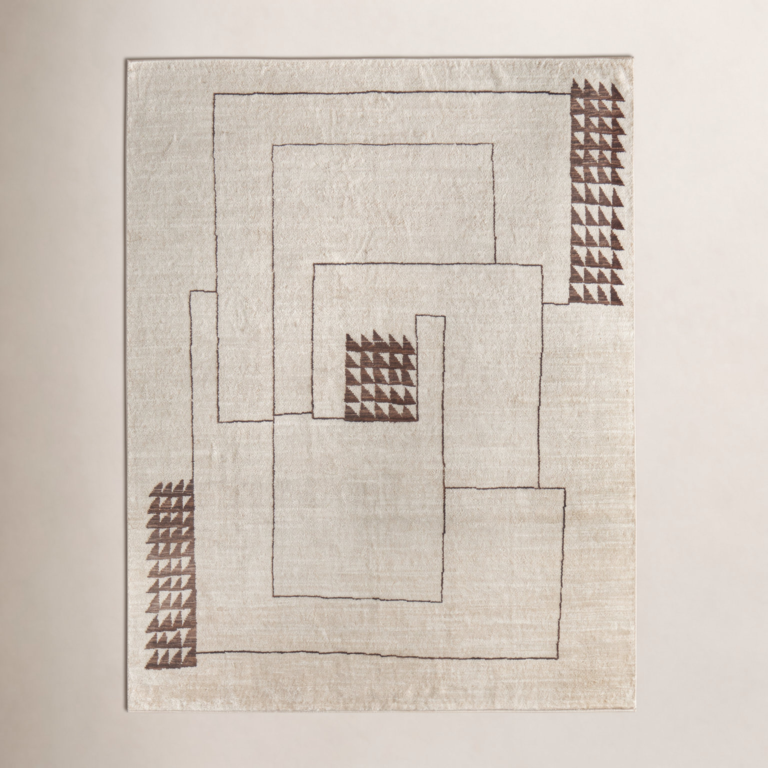Monaco Ivory Hand-Knotted Abstract Rug, Rectangle 2' x 3'