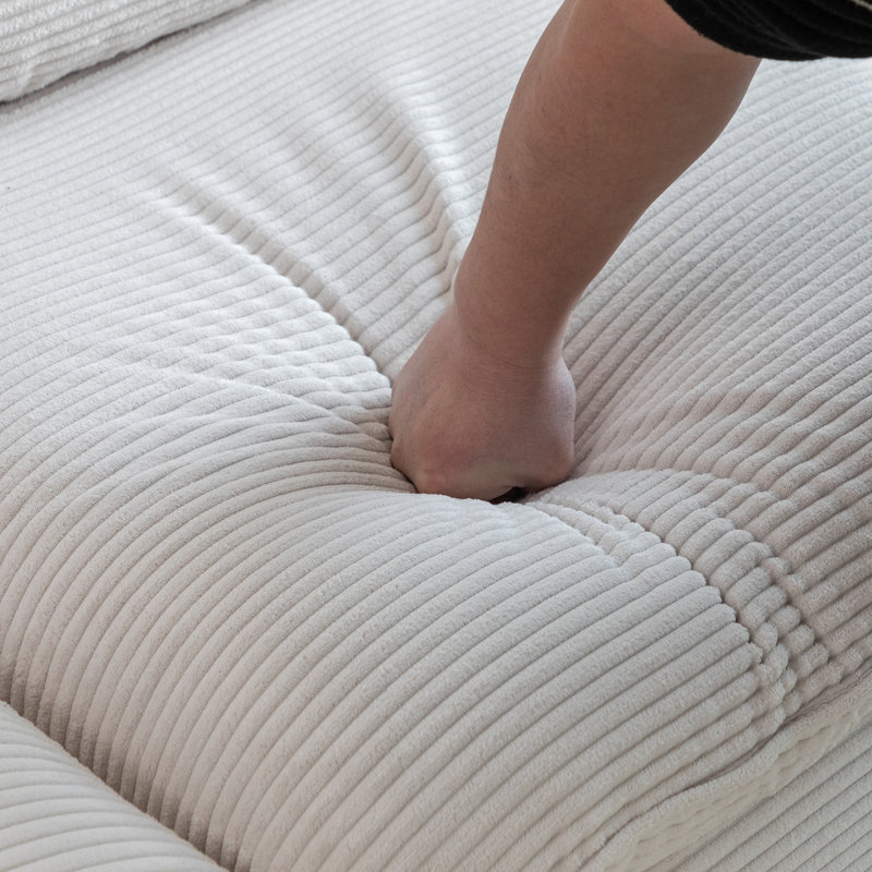 Repose-pieds en velours côtelé avec coussin, Blanc