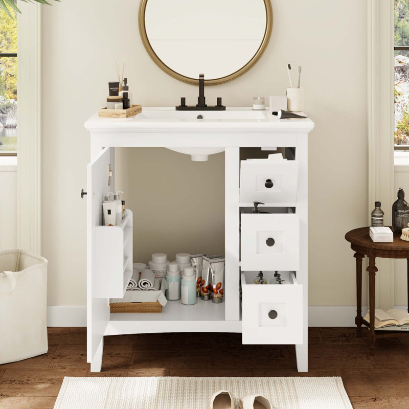 Meuble-lavabo de 30 pouces avec lavabo en céramique, Blanc, Noir, noir, noir, noir