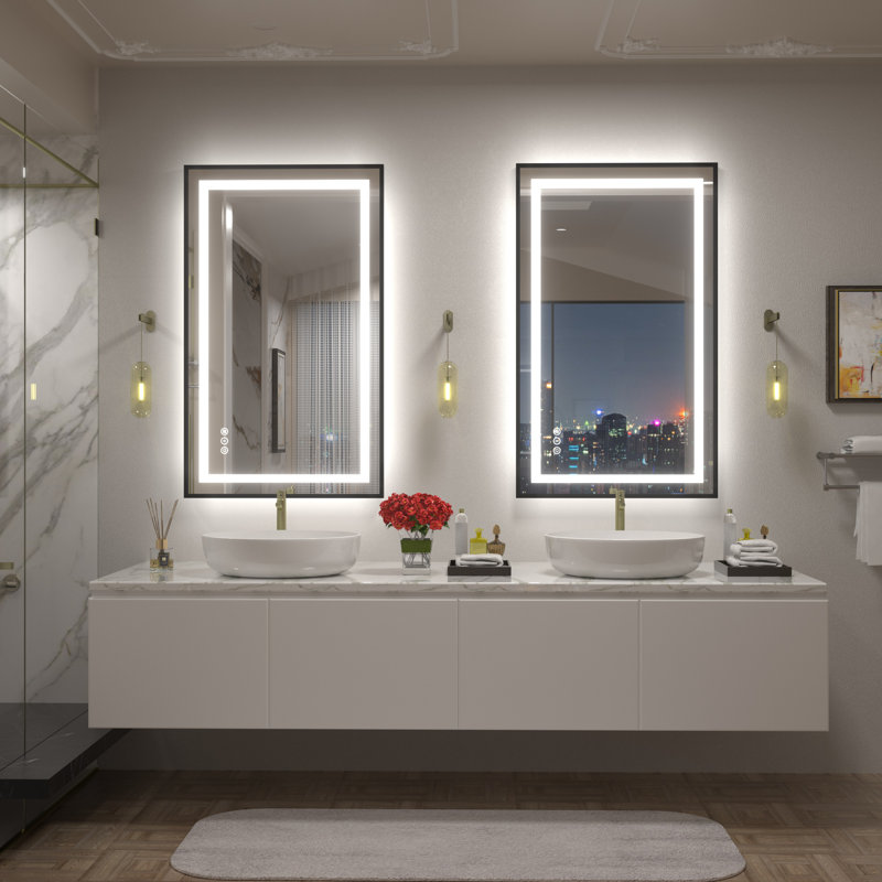 Wayfair Basics® UL Certified Front & Back LED Anti-Fog Tempered Glass Framed Bathroom/Vanity Mirror, 40" x 24"