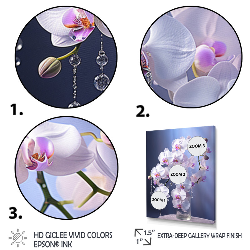 Orchidées mauves élégance II - imprimé, Cadre flottant blanc, H 20 po x l 12 po x P 1 po