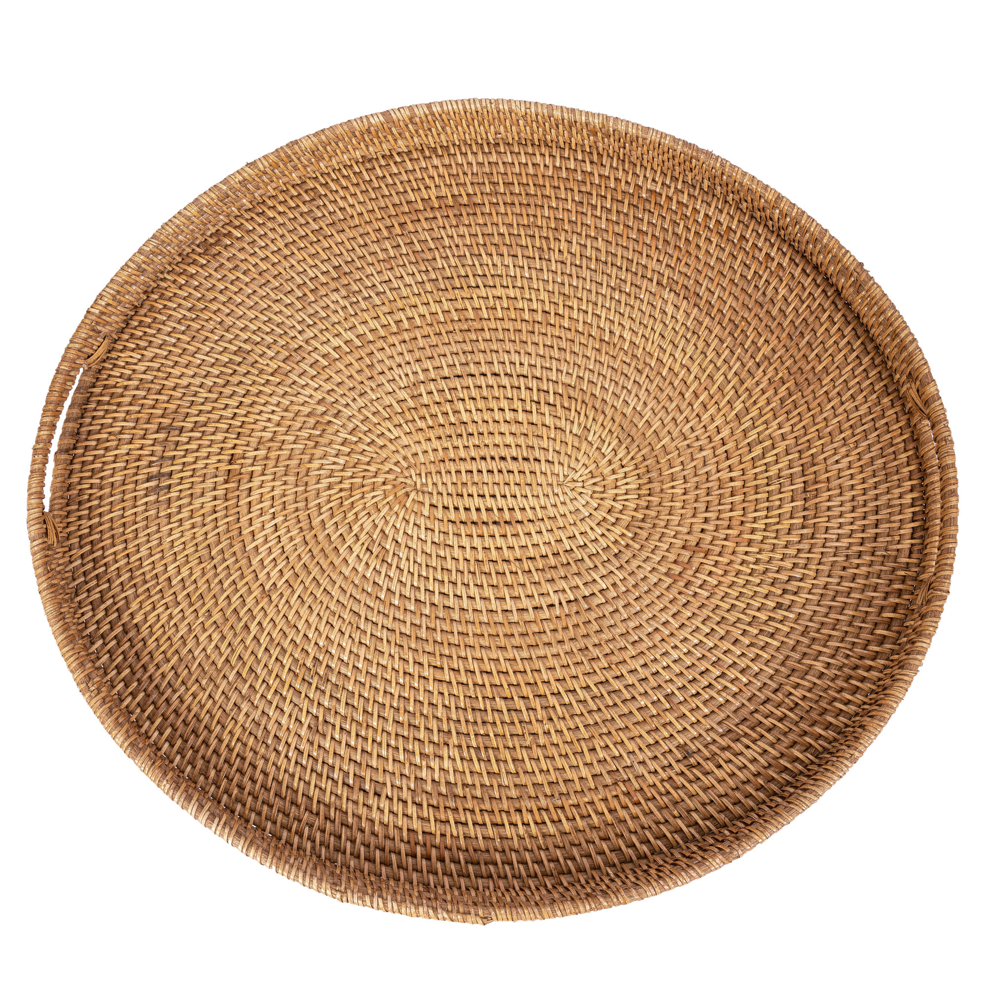 Artifacts Rattan Oval Ottoman Tray With Cutout Handles, Honey Brown, 18"W x 15"D x 2"H