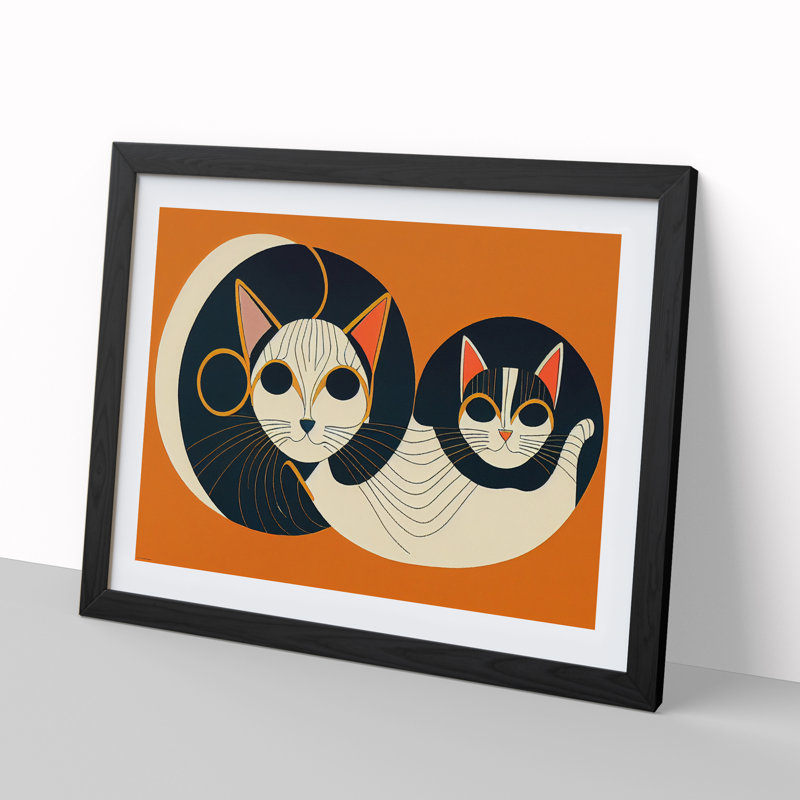 Art Deco Cats Vol.2 - Single Picture Frame Print, Black, 34cm H x 46cm W