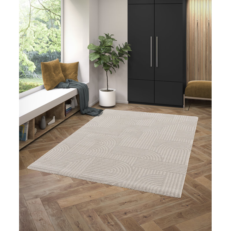 High-pile Geometric Grey and Beige Rug with Arches