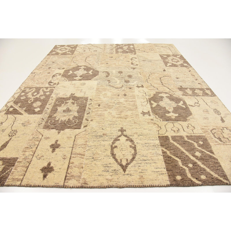 Tapis en laine beige/brun 8 pi 2 po x 9 pi 10 po one-of-kind à la main noué la new Finchley