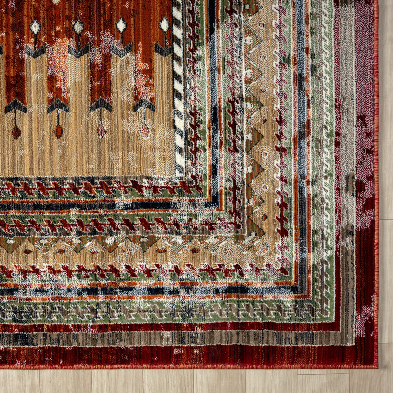 Sunia Southwestern Area Rug in Red, Rectangle 7'7" x 10'2"