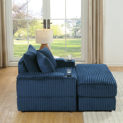 1 velours côtelé bleu avec coussins décoratifs et canapé profond pour le salon, tissu luxueux, structure en éponge haute, conception ergonomique, facilité d'assemblage
