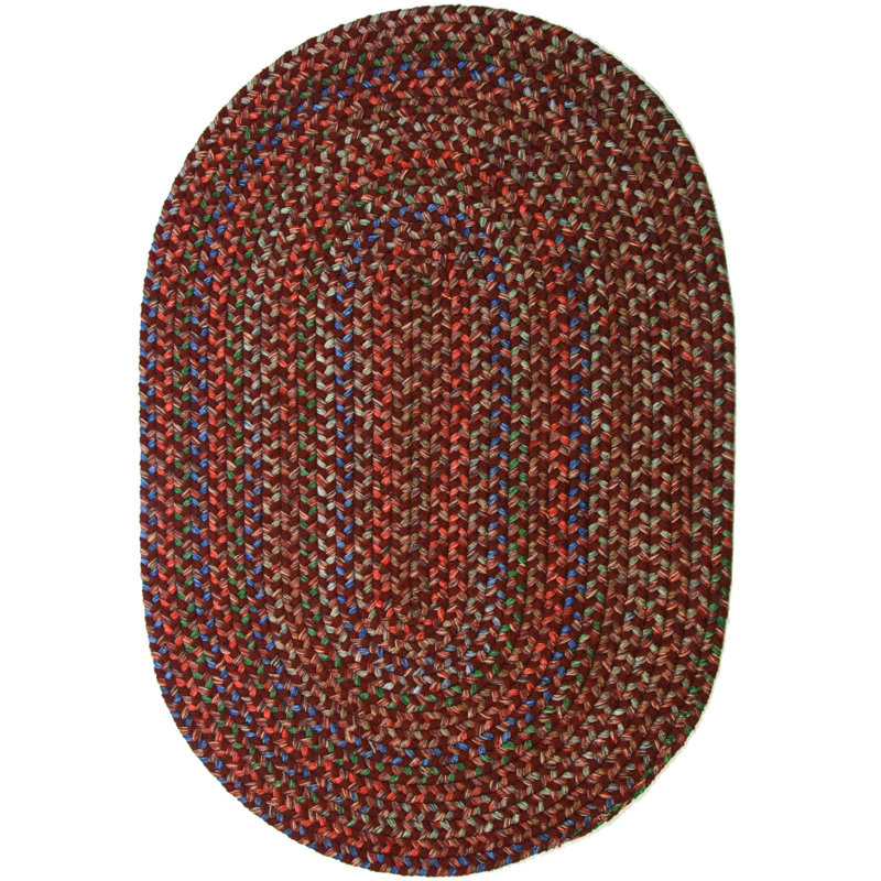 Tapis intérieur / extérieur rouge tressé à motif géométrique Deckerville, Ovale 2 pi x 3 pi