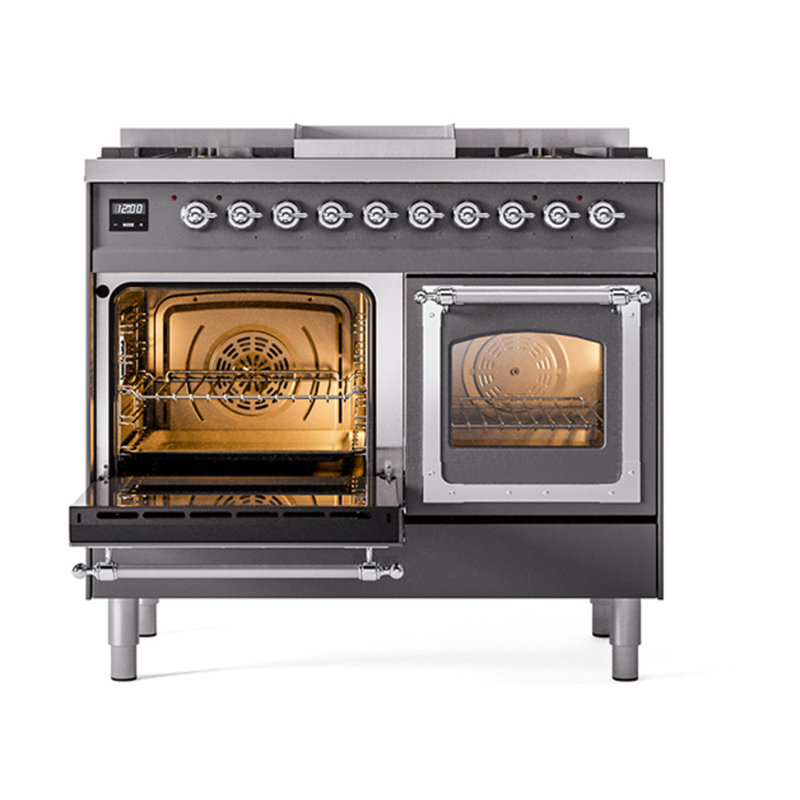 ILVE Nostalgie II Noblesse 40 in Dual Fuel Range, Graphite Matte/Chrome, Liquid Propane