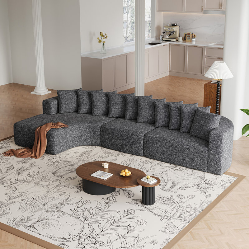 Boneless 131.1-Inch Chenille Sectional Sofa Set, Modern Cloud-Shaped Curved Sofa With 10 Pillows, L-Shaped Modular Living Room Fabric Sofa