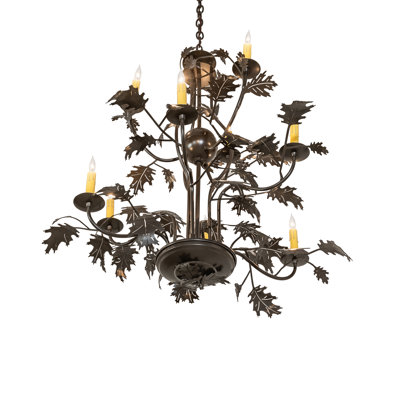 36" Wide Oak Leaf 9 Light Chandelier