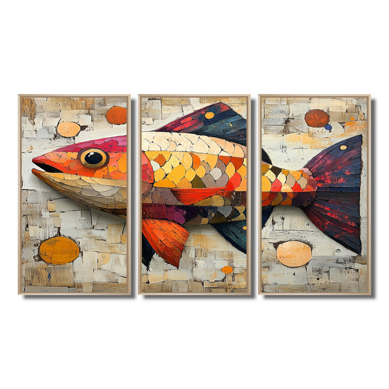 Red And Orange Arctic Char I - Fish Animal Wall Art Set, 28" H x 36" W x 1" D, Natural Floater Framed Canvas