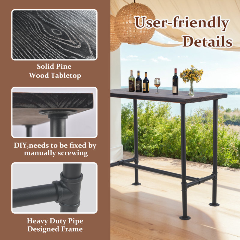 SET OF 3,Industrial Bar Table Set With Swivel Bar Stools - Rustic Pub Height Table And Chairs For Kitchen, Dining Room, Small Space, Home Bar - Wooden Top And Metal Frame