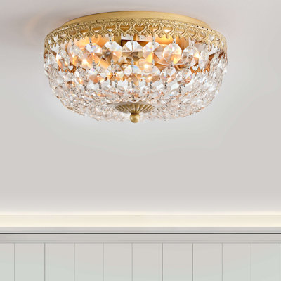 Jessica Brushed Brass 3-Light 11.8" Crystal Basket Flush Mount