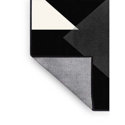 Tapis géométrique moderne et contemporain lavable à la machine gris Bensonhurst - Reliure noire