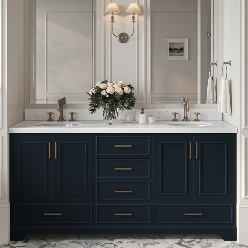 Ensemble de meuble-lavabo double 72,25 po avec plateau en quartz Abshire, Bleu minuit