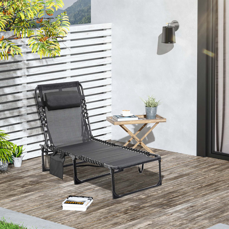 Outsunny Reclining Chaise Lounge Chair, Portable Sun Lounger, Folding Camping Cot, With Adjustable Backrest, Black