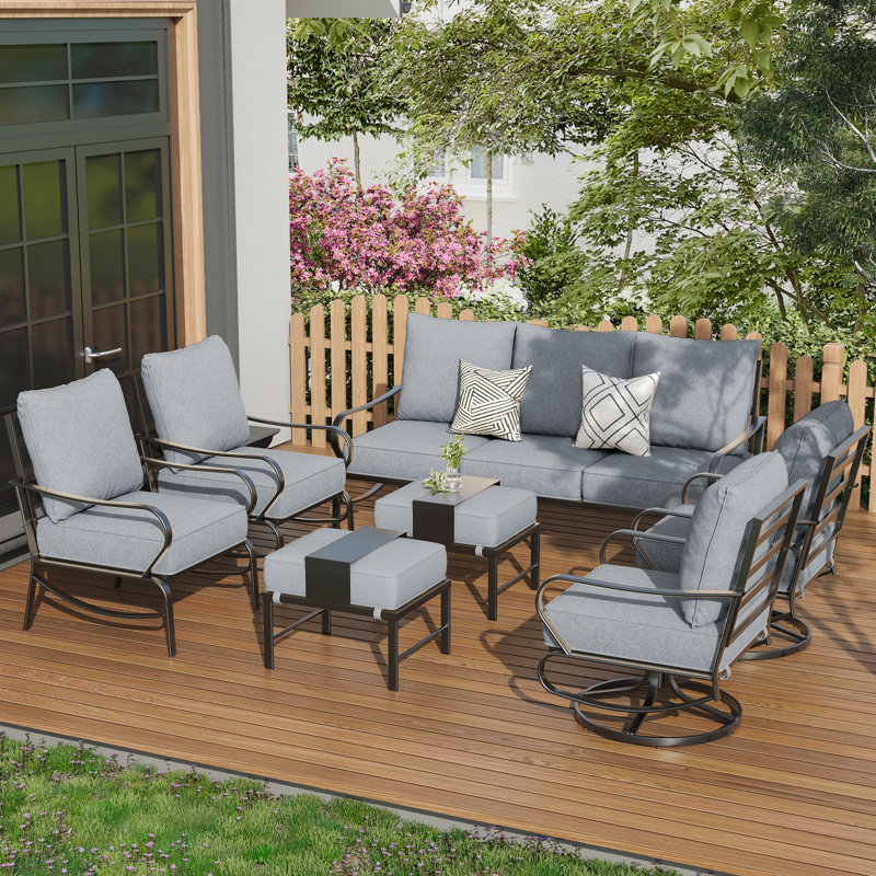 7-Person Patio Conversation Set With Cushions, Gray