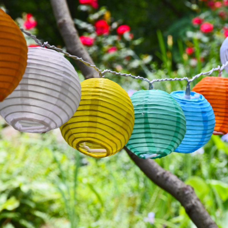 Guirlande solaire avec 10 lanternes en nylon, Multicolore