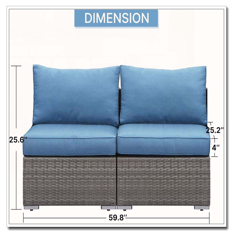 59.8 Outdoor Wicker Armless Sofa Set