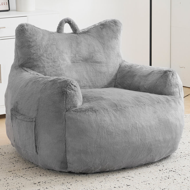 Adult Oversized Cat-shaped Beanbag Chair, Gray Faux Fur
